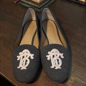 Tory Burch Charcoal Flats with Blush Logo